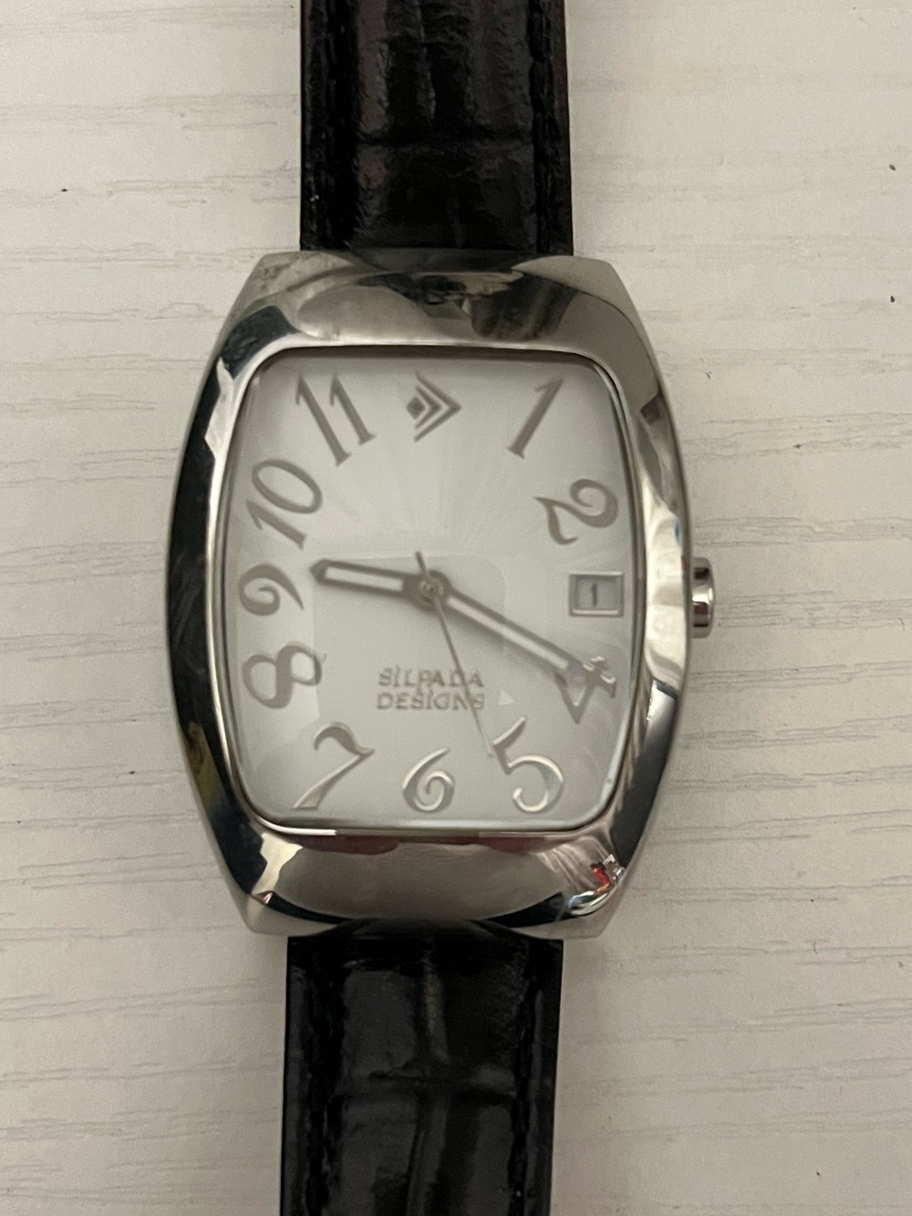 Retired Silpada Designs Barrel Tonneau Black Leather Watch with Date Window